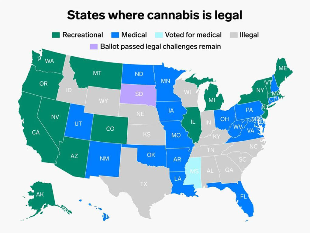 States with Recreational Cannabis on 4/20